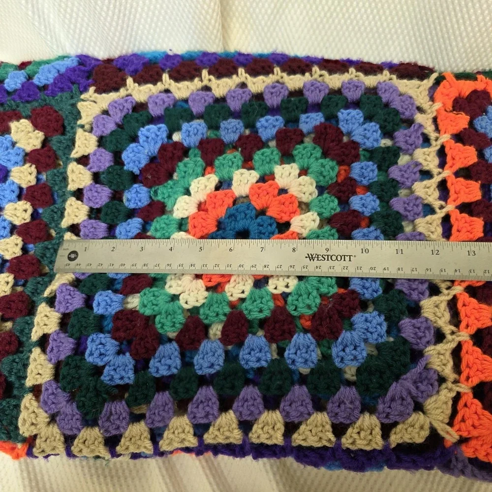 VTG Large Granny Square Afghan Black Crocheted Roseanne Throw Blanket  60